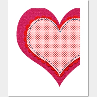 Layered Felt and Fabric With Stitching Heart Shape Valentine Posters and Art